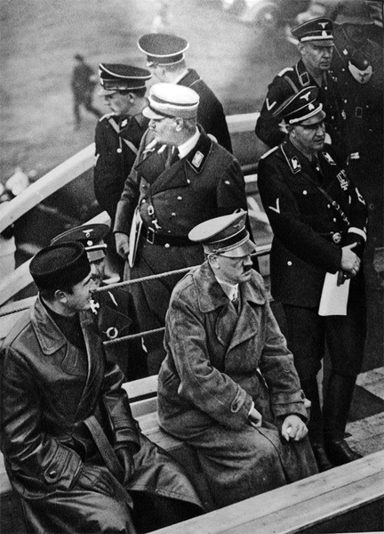 Adolf Hitler with Italian propaganda minister Dino Alfieri at the tribune of the Bückeberg